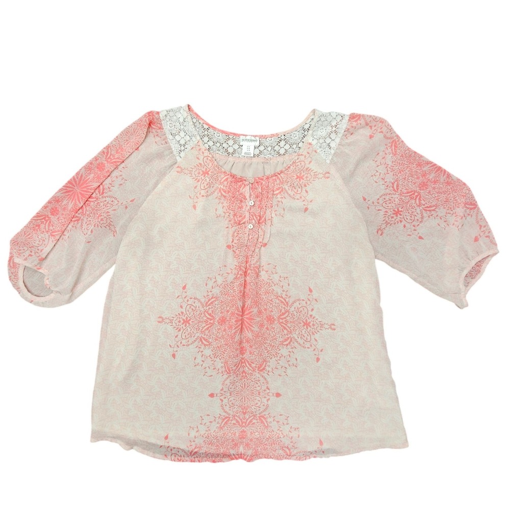 Motherhood Maternity Lace Boho Peasant Top Floral Cottagecore Women L